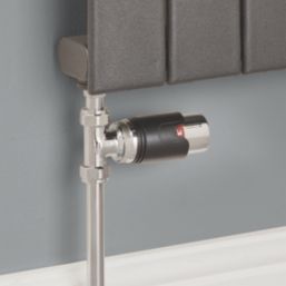 Flomasta  1/2" x 15mm Black/Chrome Straight & L/S Modern Thermostatic Radiator Valve & Lockshield