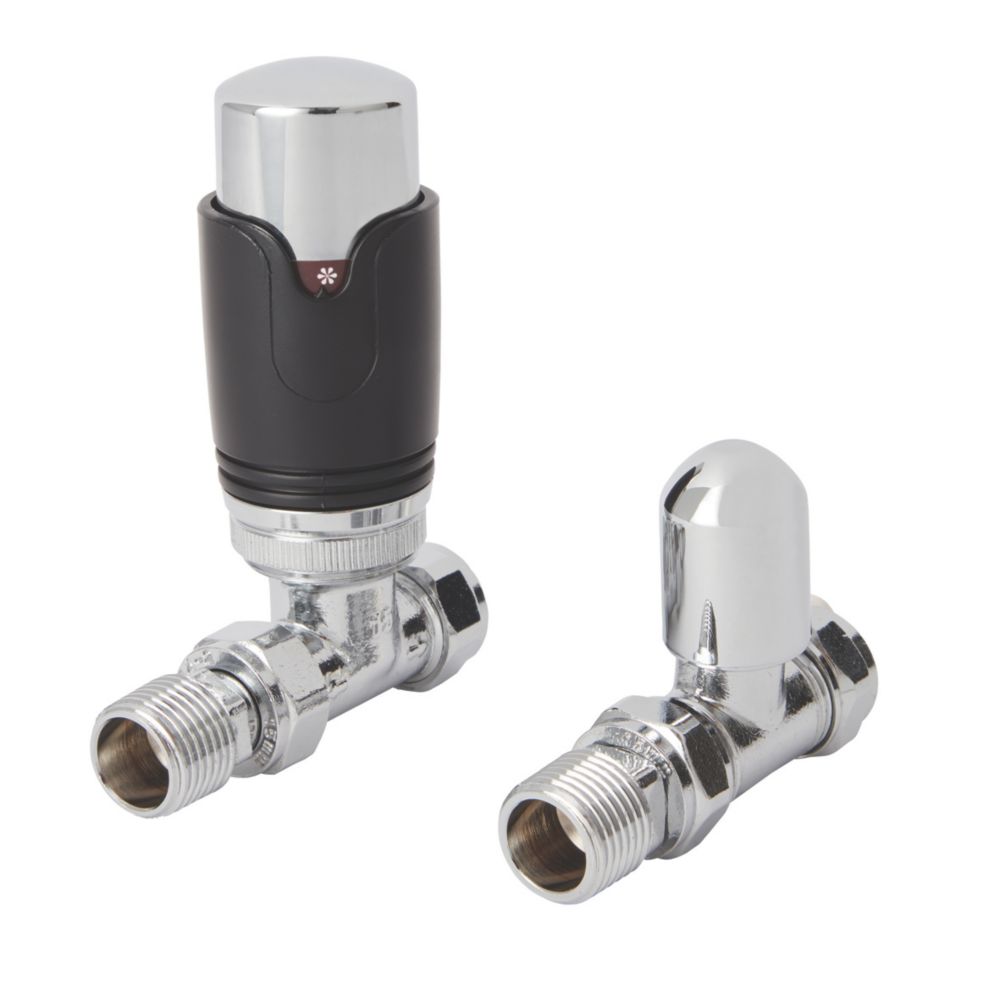 Flomasta Black Straight Thermostatic Radiator Valve & Lockshield 1/2" x