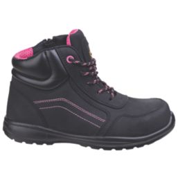 Amblers Lydia Metal Free Womens Lace & Zip Safety Boots Black / Pink Size 5