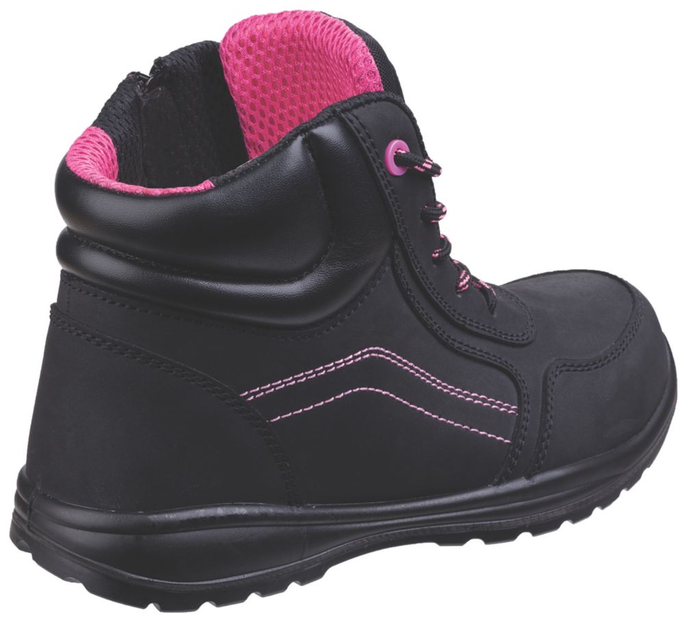 Amblers Lydia Metal Free Womens Lace & Zip Safety Boots Black / Pink Size 5  - Screwfix