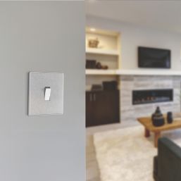 British General Evolve 20A 16AX 1-Gang 2-Way Light Switch  Brushed Steel with White Inserts