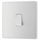 British General Evolve 20A 16AX 1-Gang 2-Way Light Switch  Brushed Steel with White Inserts