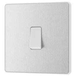 British General Evolve 20A 16AX 1-Gang 2-Way Light Switch  Brushed Steel with White Inserts