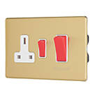 Contactum Lyric 45A 2-Gang DP Cooker Switch & 13A DP Switched Socket Brushed Brass  with White Inserts