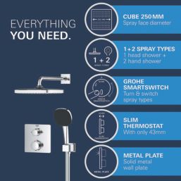 Grohe Precision 250 Square HP Rear-Fed Concealed Chrome Thermostatic Shower System