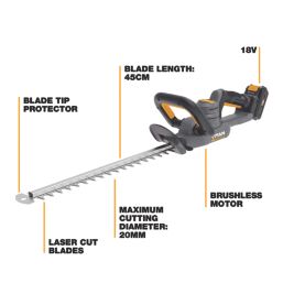 Titan  TTI1206GHT 45cm 18V 1 x 2.0Ah Li-Ion TXP Brushless Cordless Hedge Trimmer