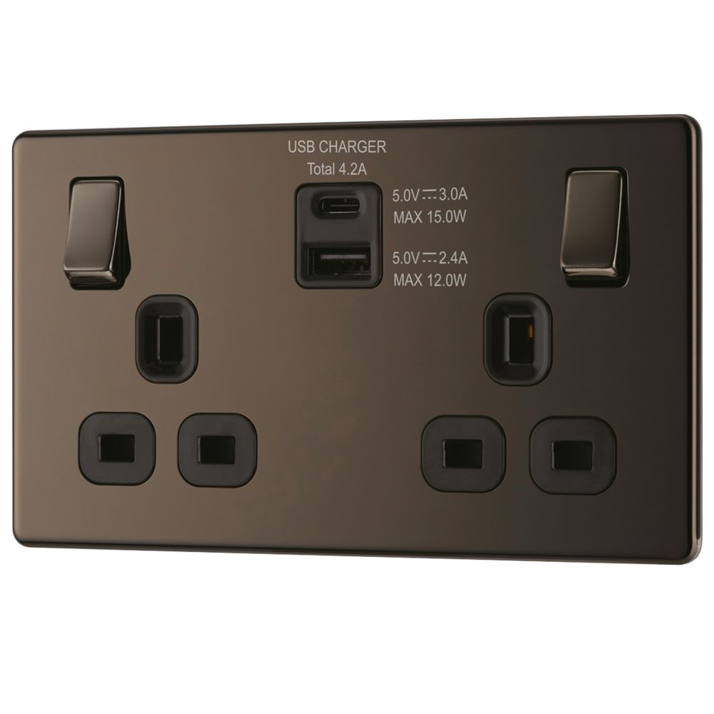LAP 13A 2Gang DP Switched Socket + 4.2A 2Outlet Type A & C USB
