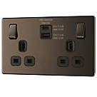 LAP  13A 2-Gang DP Switched Socket + 4.2A 2-Outlet Type A & C USB Charger Black Nickel with Black Inserts