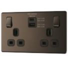 LAP  13A 2-Gang DP Switched Socket + 4.2A 15W 2-Outlet Type A & C USB Charger Black Nickel with Black Inserts