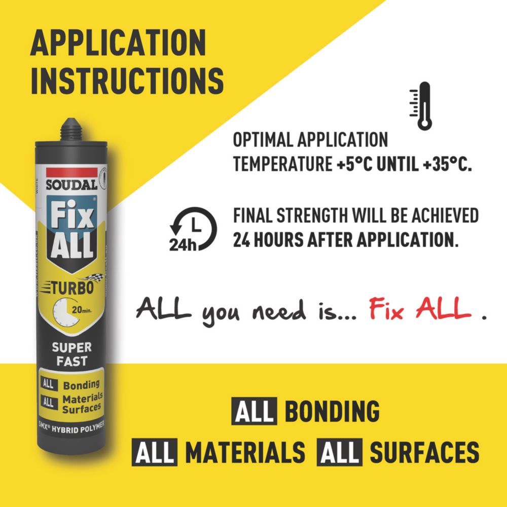 Soudal Fix All Turbo Solvent-Free Hybrid Polymer Adhesive White