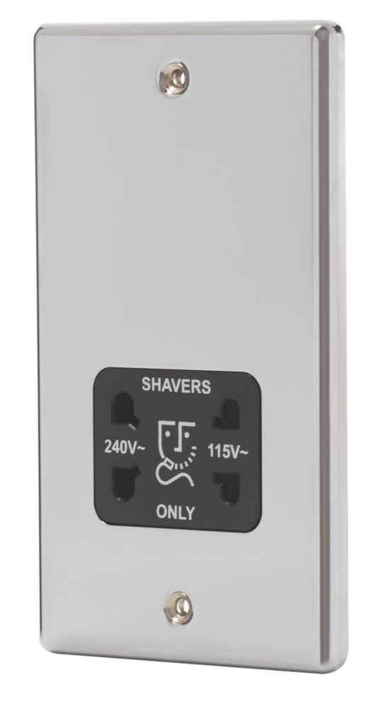 LAP 2Gang Dual Voltage Shaver Socket 115 / 230V Polished Chrome with