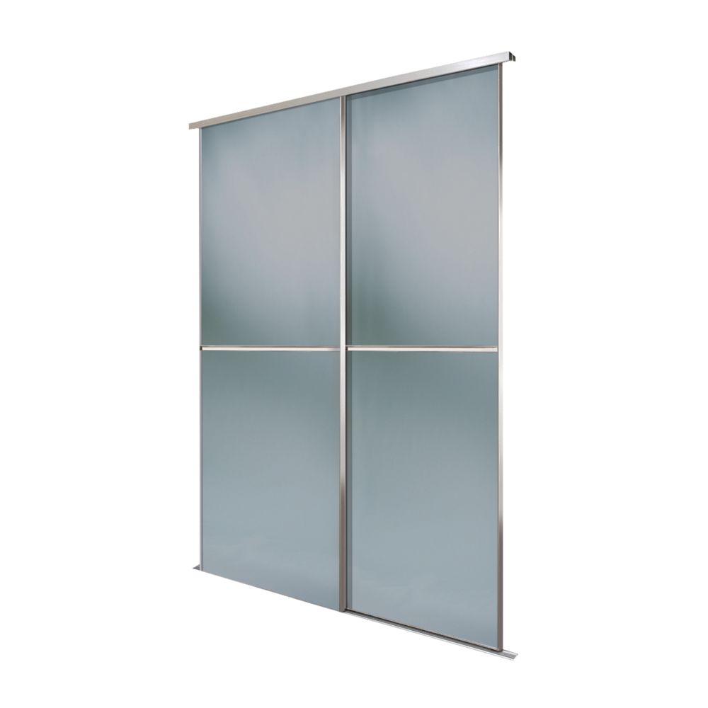 Spacepro Minimalist 2Door Sliding Wardrobe Door Kit Silver Frame Grey