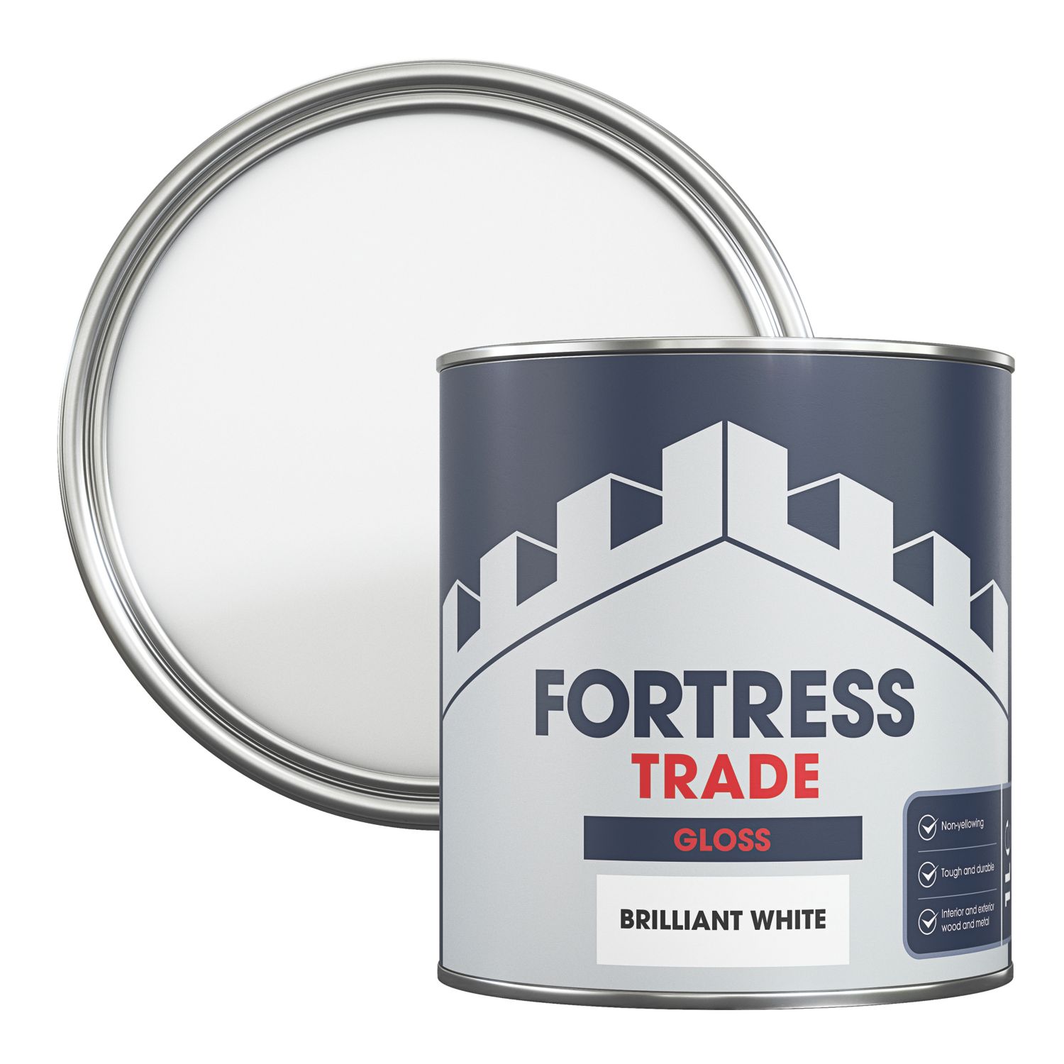 Fortress Trade 1Ltr White Gloss Water-Based Trim Paint (270JM)