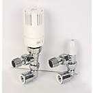 Myson TRV2PAK White Angled Thermostatic Push-Fit TRV & Matchmate Lockshield with 90° Elbow  15mm x 1/2"