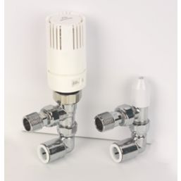 Myson TRV2PAK White Angled Thermostatic Push-Fit TRV & Matchmate Lockshield with 90° Elbow  15mm x 1/2"