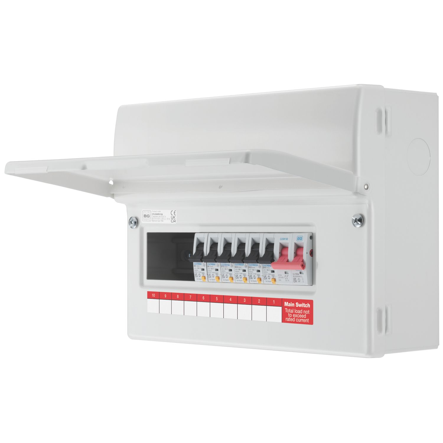 British General Fortress 12-Module 10-Way Part-Populated Main Switch Consumer Unit (270VF)