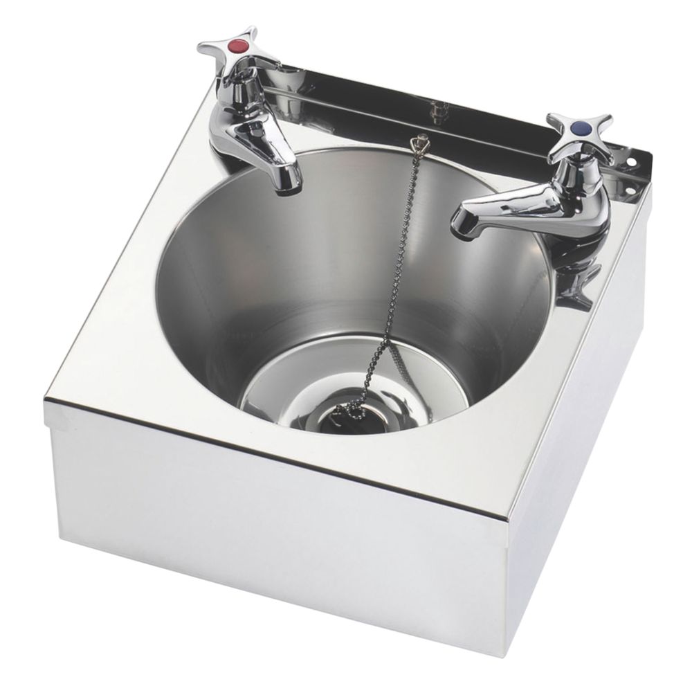 1 Bowl Stainless Steel Wall-Hung Washbasin 2 Taps 290mm x 290mm
