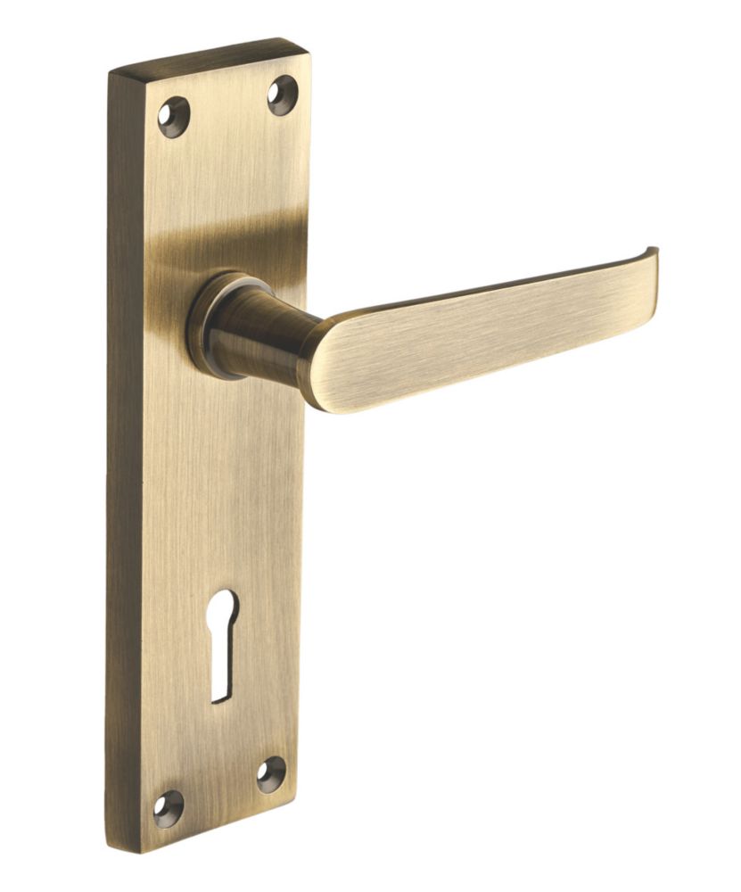 Designer Levers Victorian Fire Rated Long Straight Lever Lock Door Handle Pair Antique Brass