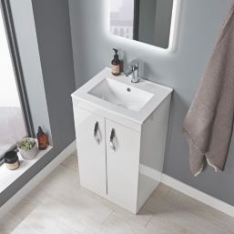 Essentials Ablis Freestanding Vanity Unit with Ceramic Basin Gloss White 510mm x 400mm x 846mm