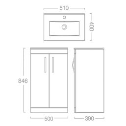 Essentials Ablis Freestanding Vanity Unit with Ceramic Basin Gloss White 510mm x 400mm x 846mm