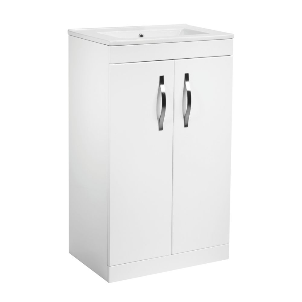 Essentials Ablis Freestanding Vanity Unit with Ceramic Basin Gloss ...