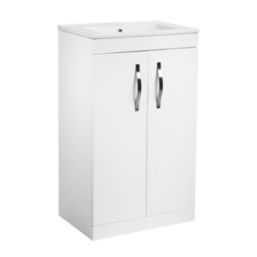 Essentials Ablis Freestanding Vanity Unit with Ceramic Basin Gloss White 510mm x 400mm x 846mm