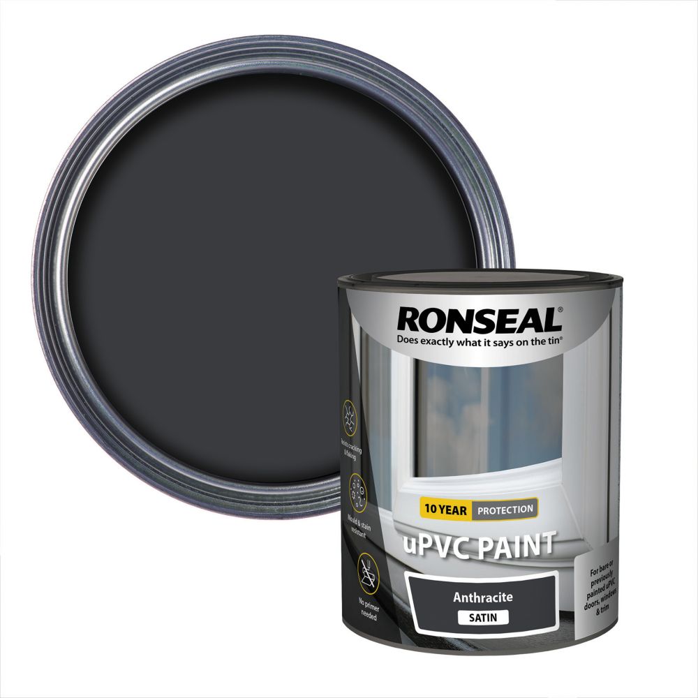 Ronseal 750ml Anthracite Satin Self Priming uPVC Paint Screwfix