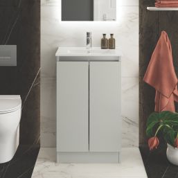 Newland  Double Door Floor Standing Vanity Unit with Basin Matt Pearl Grey 500mm x 370mm x 840mm