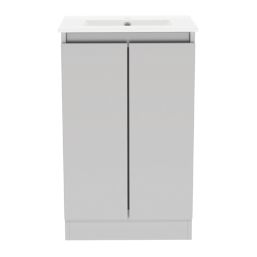 Newland  Double Door Floor Standing Vanity Unit with Basin Matt Pearl Grey 500mm x 370mm x 840mm