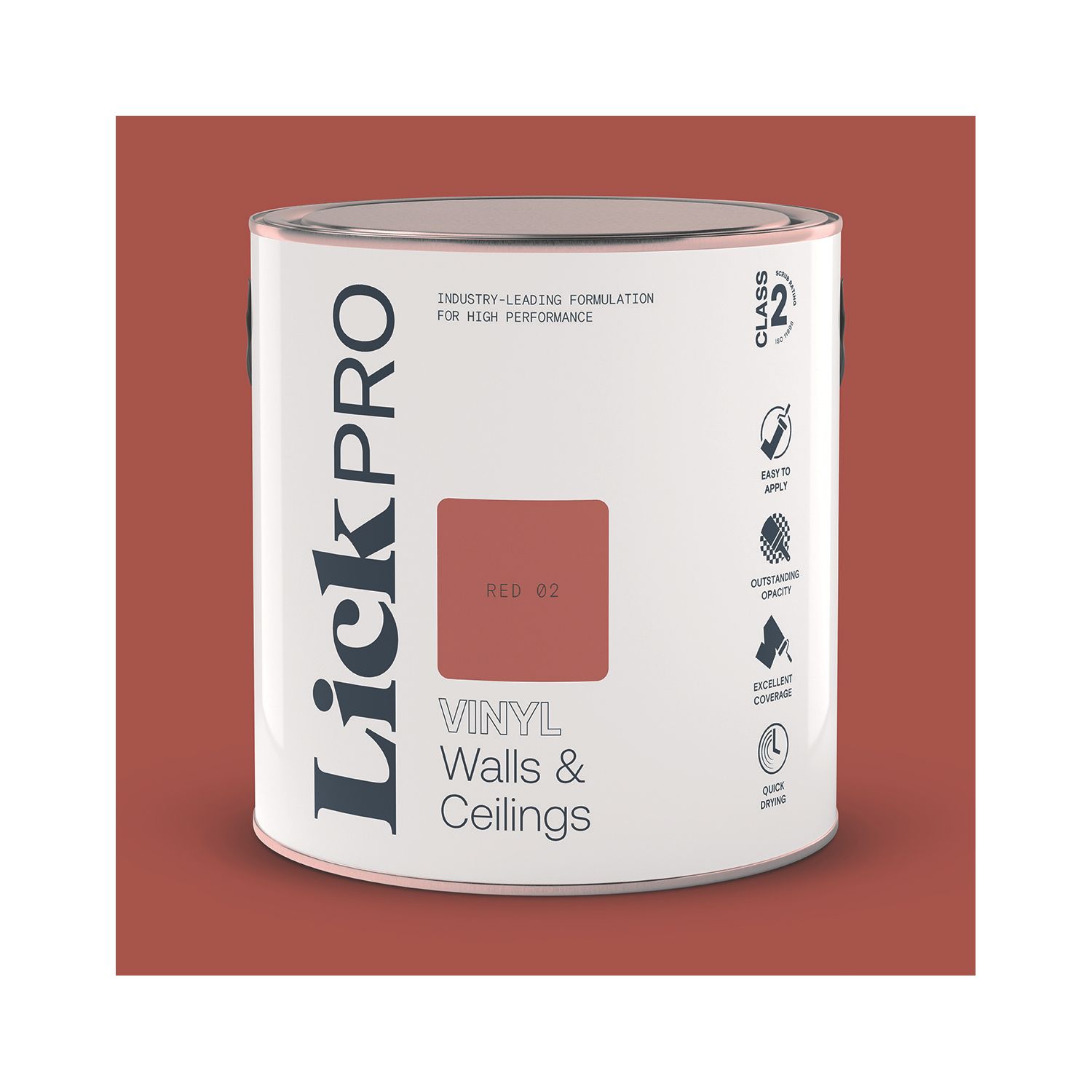 LickPro 2.5Ltr Red 02 Vinyl Matt Emulsion Paint (272TM)