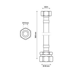 Essentials Flexible Tap Connector 22mm x 3/4" x 300mm