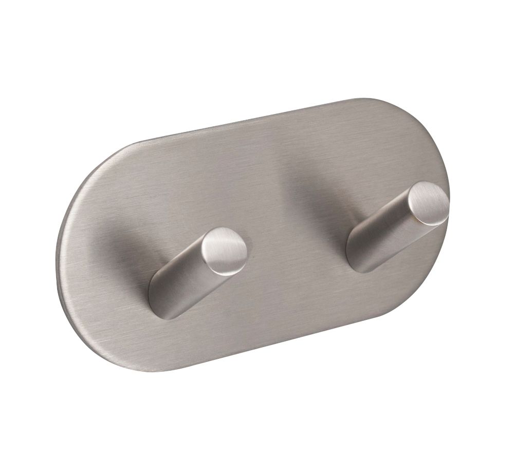 Eclipse 2 Hook Angled Coat Rail Satin Stainless Steel 96mm x 48mm