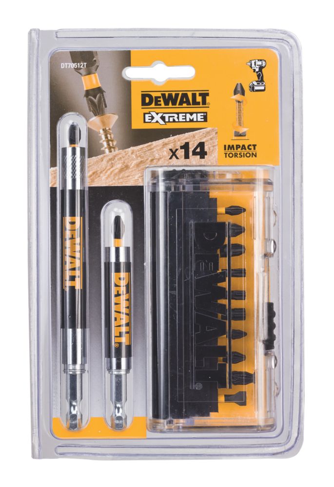 DeWalt 6.35mm Hex Shank Mixed Impact Torsion Screwdriver Bit Set 14 Pcs Screwfix