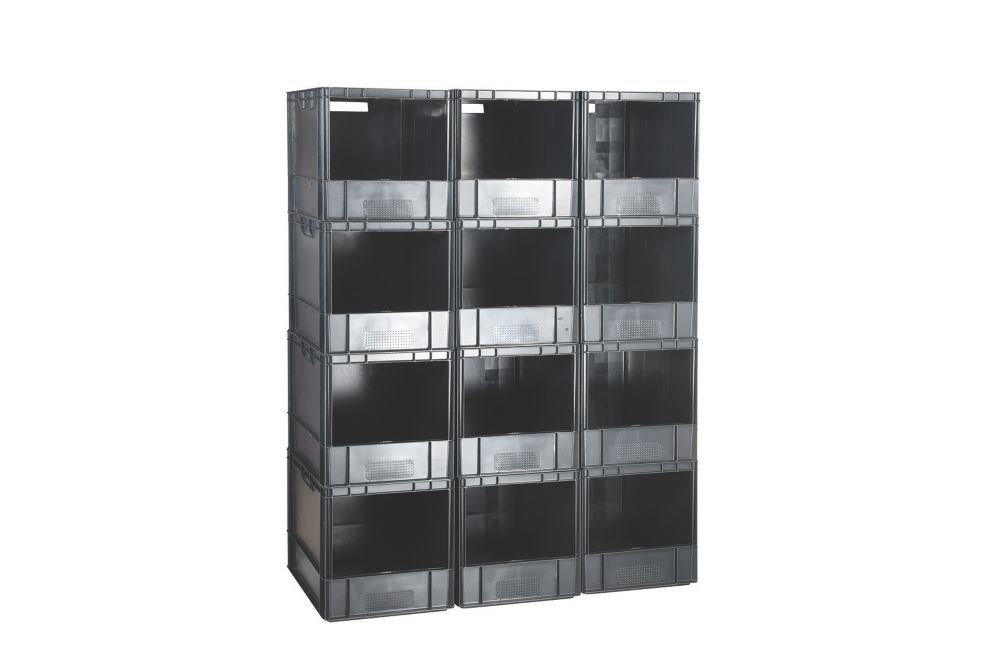 Barton 76Ltr 400mm x 600mm x 400mm Black Open Fronted Euro Container ...