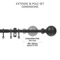 Renaissance Black Curtain Pole 16/13mm x 180-300cm