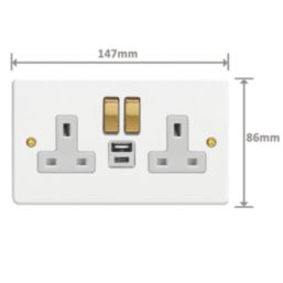 Varilight  13A 2-Gang SP Switched Socket + 4A 20W 2-Outlet Type A & C USB Charger Chalk White with White Inserts