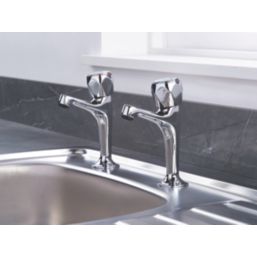 Bristan Value High Neck Pillar Round Head Kitchen Taps Chrome-Plated 1 Pair
