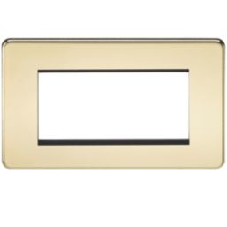 Knightsbridge Screwless 4-Module Modular Faceplate Polished Brass