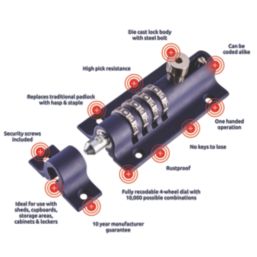 Squire Die-Cast Steel 4-Dial Combination Locking Bolt 120mm Blue