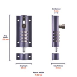 Squire Die-Cast Steel 4-Dial Combination Locking Bolt 120mm Blue
