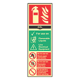 Photoluminescent "Fire Extinguisher CO2" Sign 100mm x 300mm