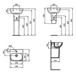 Ideal Standard i.life A Handbasin & Pedestal 1 Tap Hole 400mm