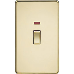 Knightsbridge  45A 2-Gang DP Control Switch Polished Brass with LED