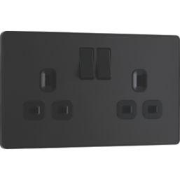 British General Evolve 13A 2-Gang SP Switched Socket Matt Black  with Black Inserts