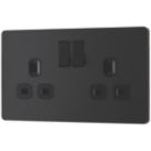 British General Evolve 13A 2-Gang SP Switched Socket Matt Black  with Black Inserts