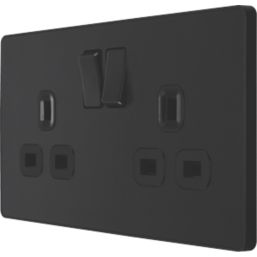 British General Evolve 13A 2-Gang SP Switched Socket Matt Black  with Black Inserts