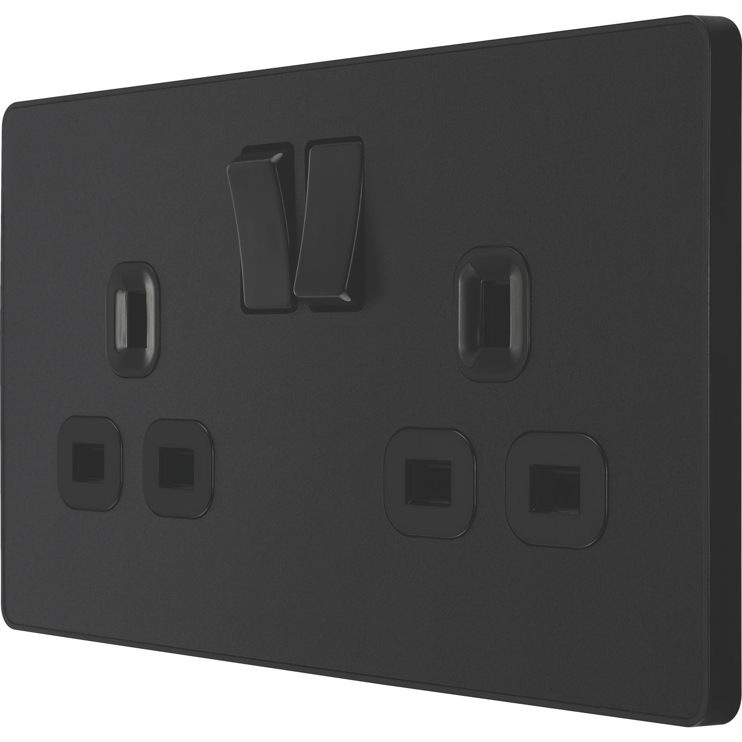 British General Evolve 13A 2-Gang SP Switched Socket Matt Black with Black Inserts (275RF)