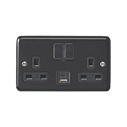 MK Contoura 13A 2-Gang DP Switched Socket + 3A 15.5W 2-Outlet Type A & C USB Charger Black with Colour-Matched Inserts