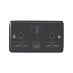 MK Contoura 13A 2-Gang DP Switched Socket + 3A 15.5W 2-Outlet Type A & C USB Charger Black with Colour-Matched Inserts