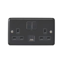 MK Contoura 13A 2-Gang DP Switched Socket + 3A 2-Outlet Type A & C USB Charger Black with Colour-Matched Inserts